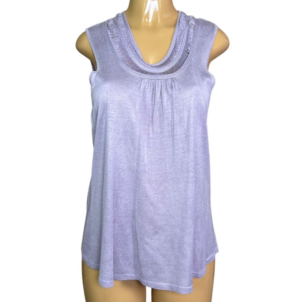 Chico's 100% Silk Tank Top Distressed Neckline Purple Size 3 XL